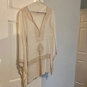 Calypso St. Barth Cream and Tan Linen Tunic